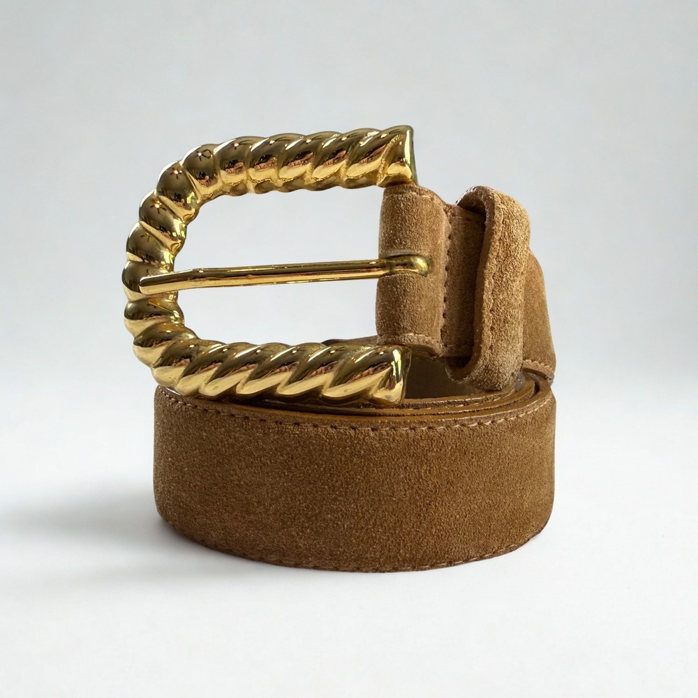 Vintage Anne Klein For Calderon Leather Belt Womens M Gold Twisted Rope Buckle